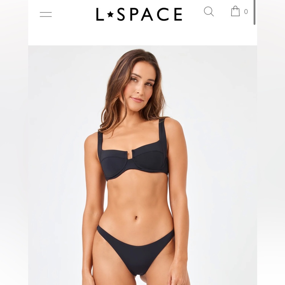 L*Space Black Camellia Bikini Top XS NWT